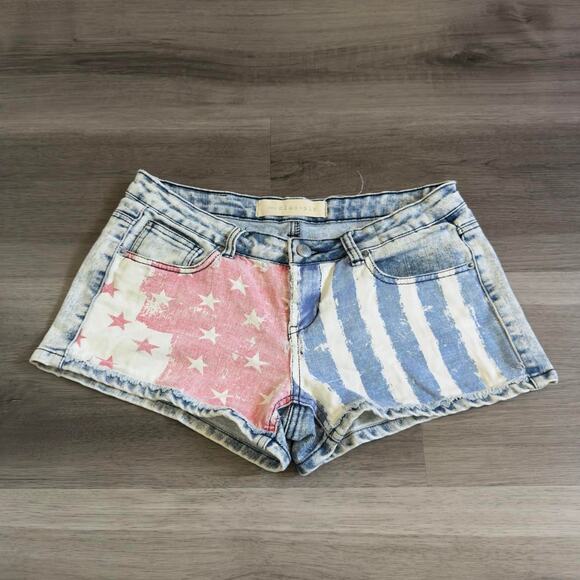 The Classic Pants - 2000s lowrise american flag denim mini shorts